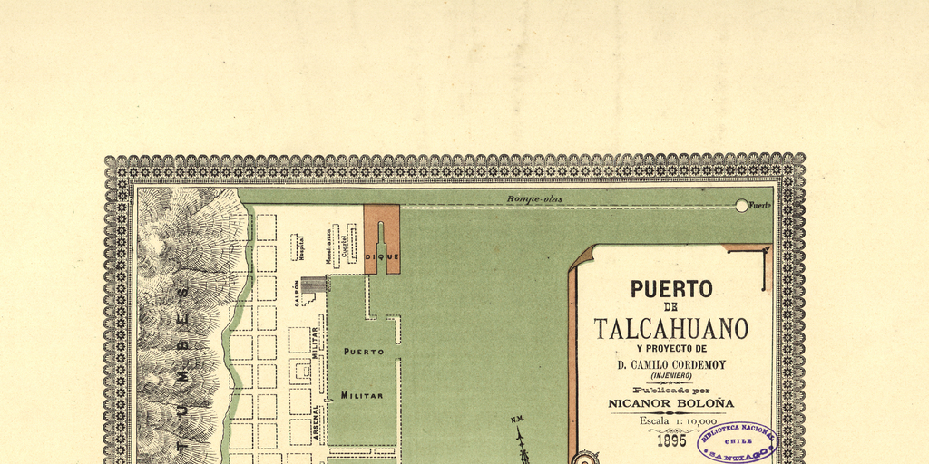 Puerto de Talcahuano y proyecto de Camilo Cordemoy, 1895