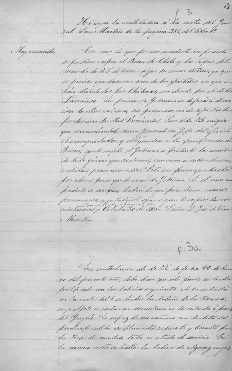 Carta al Señor D. Manuel Olaguer Feliú, Brigadier y Sub-Inspector de Ingenieros. San Carlos de Chiloé, 1 de abril de 1818
