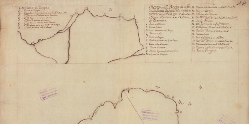 Plano de la Rada de la isla de Tierra de Juan Fernández, hacia 1750