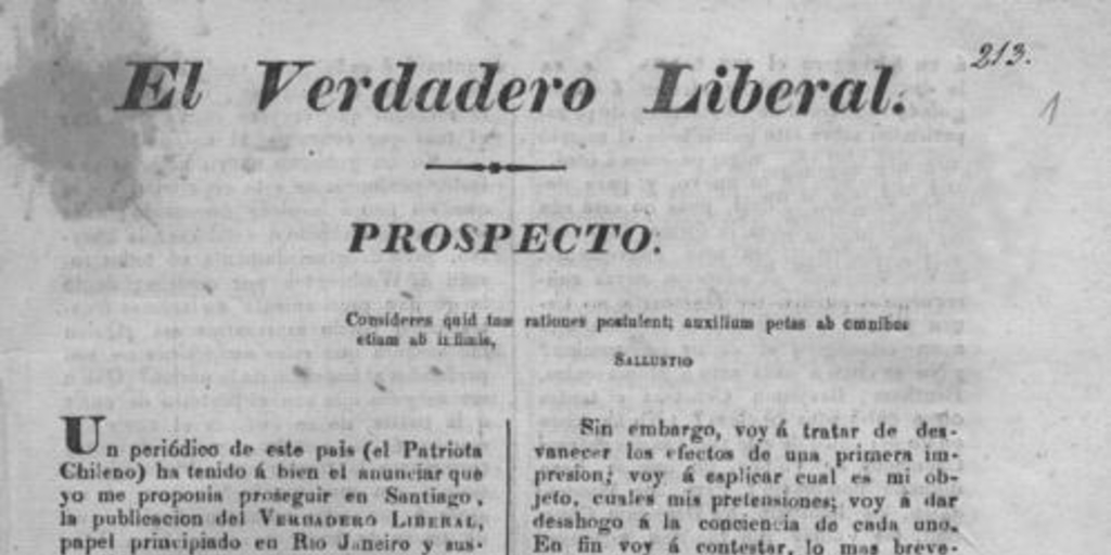 El Verdadero liberal : prospecto