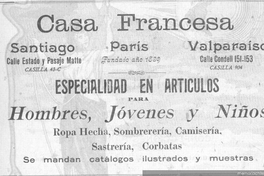 Casa Francesa, Santiago, París, Valparaíso : especialidad en artículos para hombres, jóvenes y niños