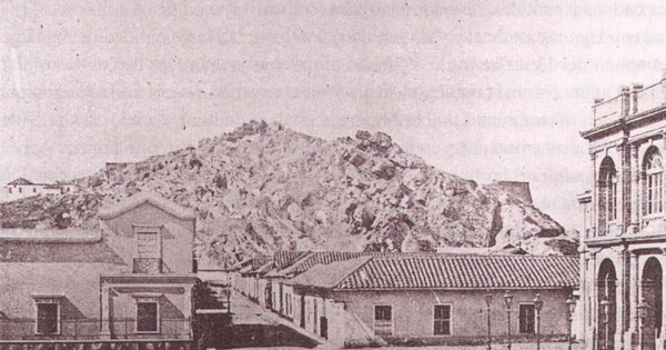 Vista del Cerro Santa Lucía antes de su remodelación hacia 1870