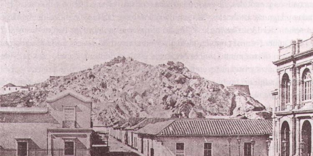 Vista del Cerro Santa Lucía antes de su remodelación hacia 1870