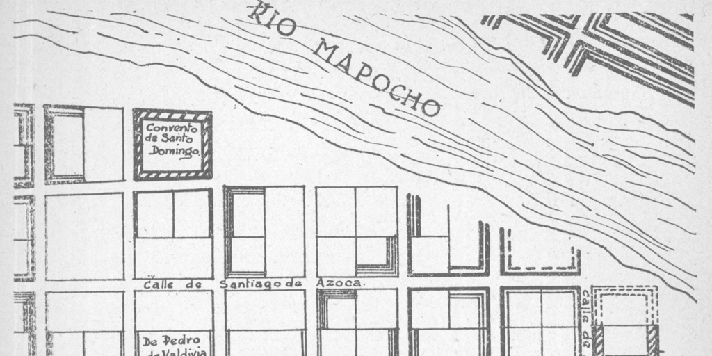 Croquis de Santiago de 1552. Sector del Hospital de Nuestra Señora del Socorro