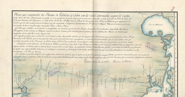 Plano que comprende los puertos de Valdivia y Chiloé con la costa intermedia según la Carta de la Mar del Sur... por Mariano de Puslerla en 1791