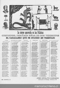 La Sierpe aparecida en Las Pallatas. Cómprenme preciosas niñas de ojos verdecitos. El caballero que se suicidó en Tebulco