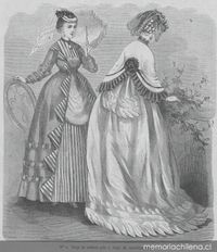 Traje de tafetán gris y de muselina blanca, 1869