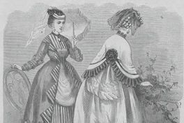 Traje de tafetán gris y de muselina blanca, 1869