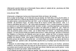 Información secreta hecha por el licenciado Gasca sobre el estado de las provincias de Chile cuando salió de ellas Pedro de Valdivia