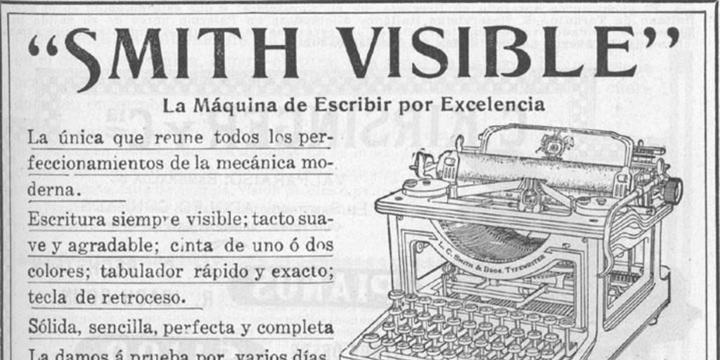Aviso publicitario de máquina de escribir, 1912