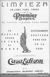 Aviso publicitario de aspiradoras, 1926