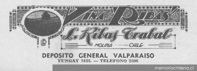 Aviso publicitario de la Viña Ribas, 1936