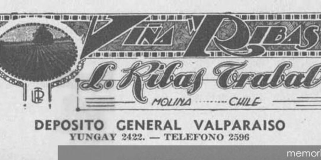 Aviso publicitario de la Viña Ribas, 1936