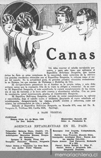 Aviso publicitario de tinturas para el pelo, 1926