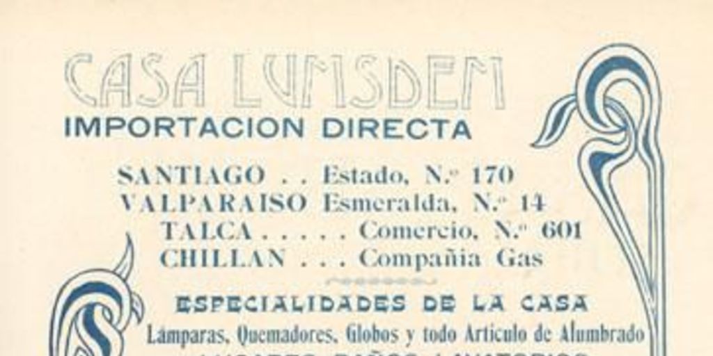 Aviso publicitario sobre alumbrado, calefacción y ventilación sanitaria, 1905