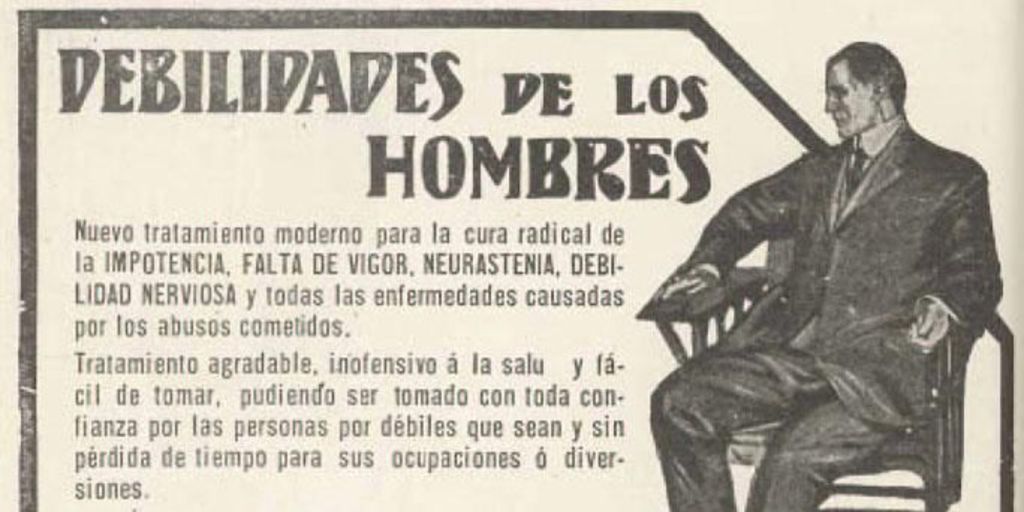 Aviso publicitario sobre trastornos sexuales, 1912