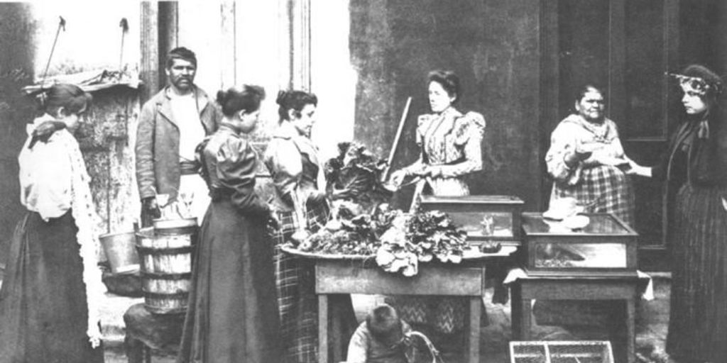 Venta de verduras en el Mercado Central,  principios del siglo XIX