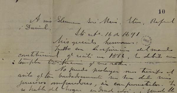 Carta a mis hermanos José María, Elías, Rafael i Daniel, setiembre 18 de 1891