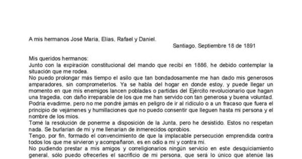 Carta a mis hermanos José María, Elías, Rafael i Daniel : Santiago, septiembre 18 de 1891