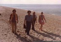 Enrique Lihn junto a Óscar Hahn, Conie Domínguez y Pedro Lastra en South Beach