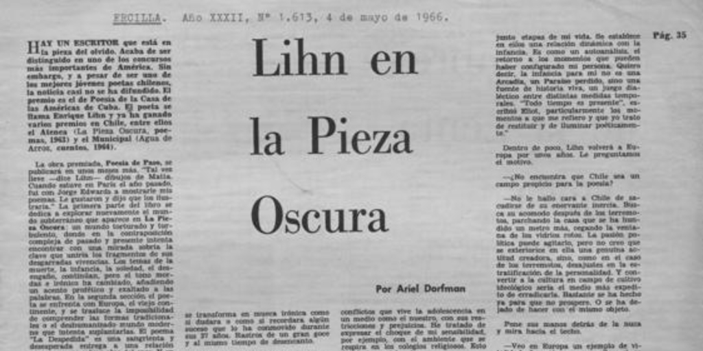 Lihn en la pieza oscura