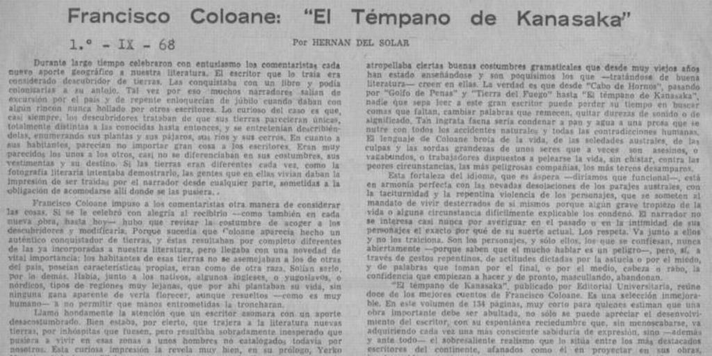 Francisco Coloane: el Témpano de Kanasaka