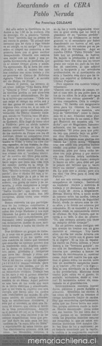 Escardando en el CERA. Pablo Neruda