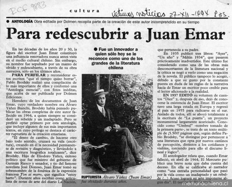 Para redescubrir a Juan Emar