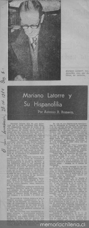 Mariano Latorre y su hispanofilia