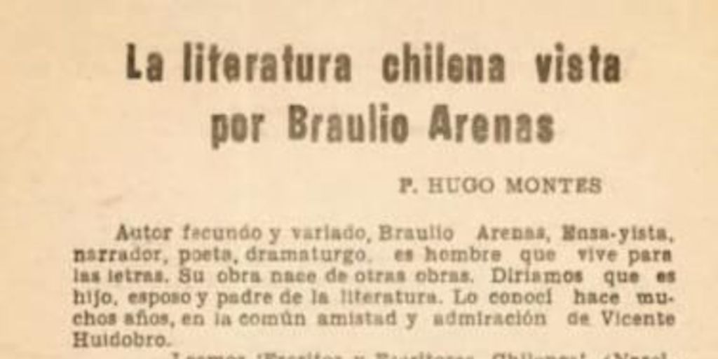 La literatura chilena vista por Braulio Arenas