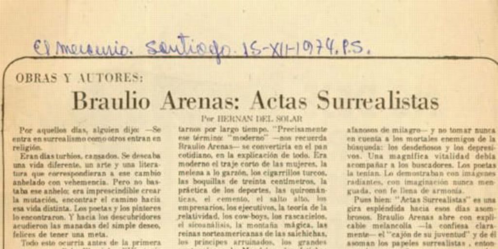 Braulio Arenas: Actas surrealistas