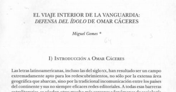 El viaje interior de la vanguardia : Defensa del ídolo de Omar Cáceres