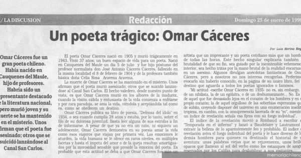 Un poeta trágico : Omar Cáceres