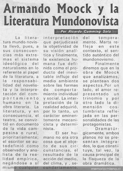 Armando Moock y la literatura mundonovista
