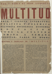 Portada de Multitud: año 1, número 1, enero de 1939