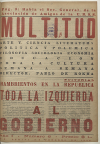 Portada de Multitud: año 1, número 6, febrero de 1939