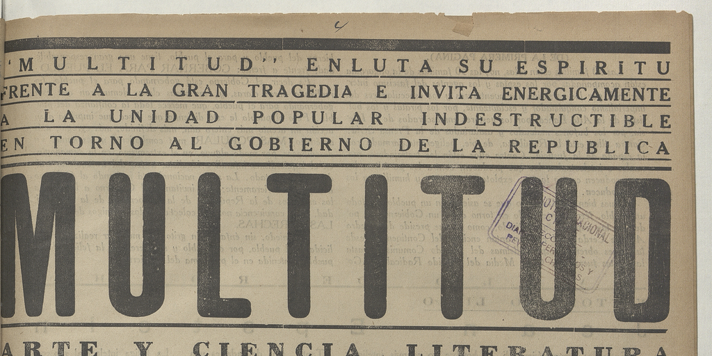 Portada de Multitud: año 1, número 4, enero de 1939