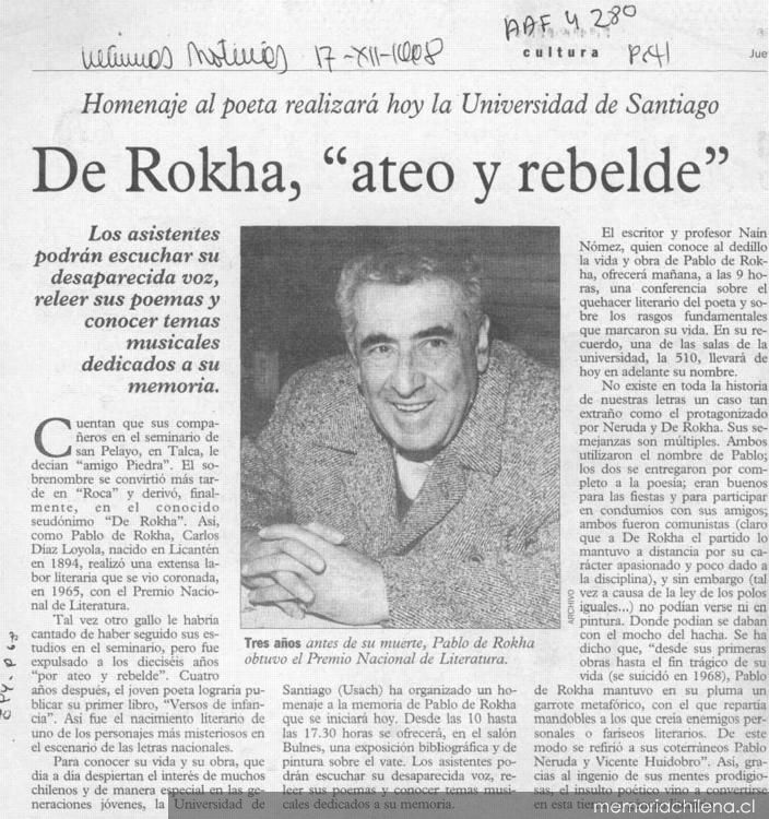 De Rokha, ateo y rebelde