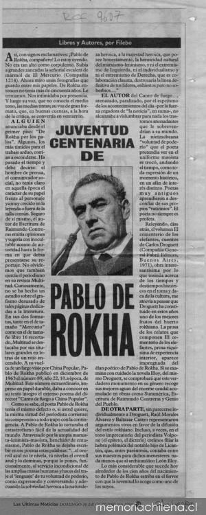 Juventud centenaria de Pablo de Rokha