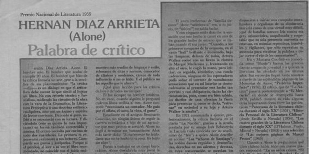 Hernán Díaz Arrieta (Alone) Palabra de crítico