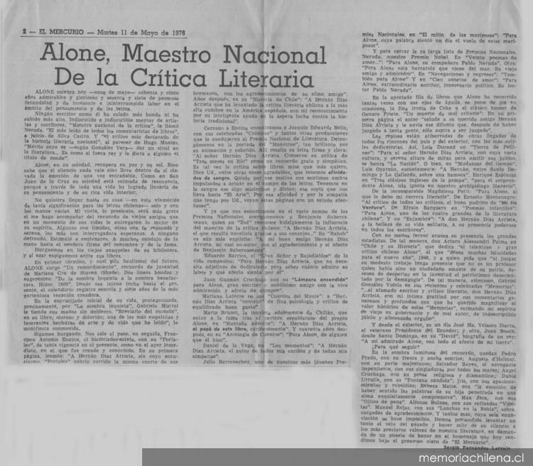 Alone, maestro nacional de la crítica literaria