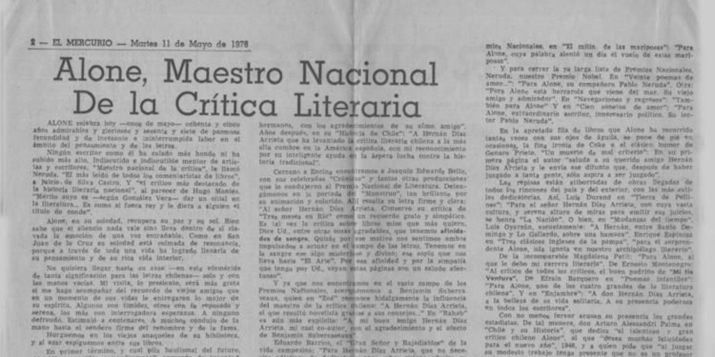 Alone, maestro nacional de la crítica literaria