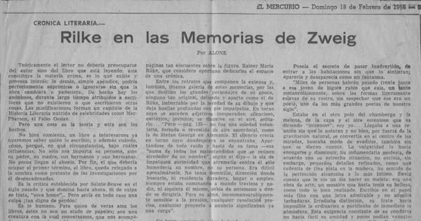 Rilke en las memorias de Zweig
