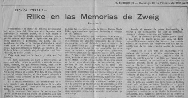 Rilke en las memorias de Zweig