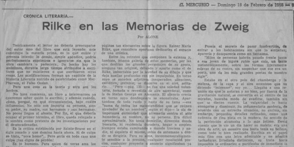 Rilke en las memorias de Zweig