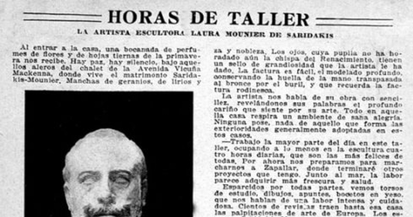 Horas de taller : La artista escultora Laura Monier de Saridakis