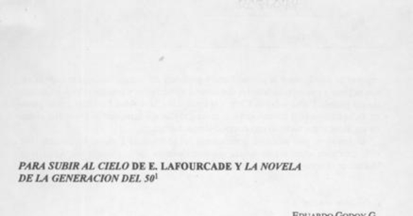 Para subir al cielo de E. Lafourcade y la Novela de la generación del 50