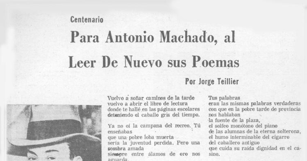 Para Antonio Machado : al leer de nuevo sus poemas