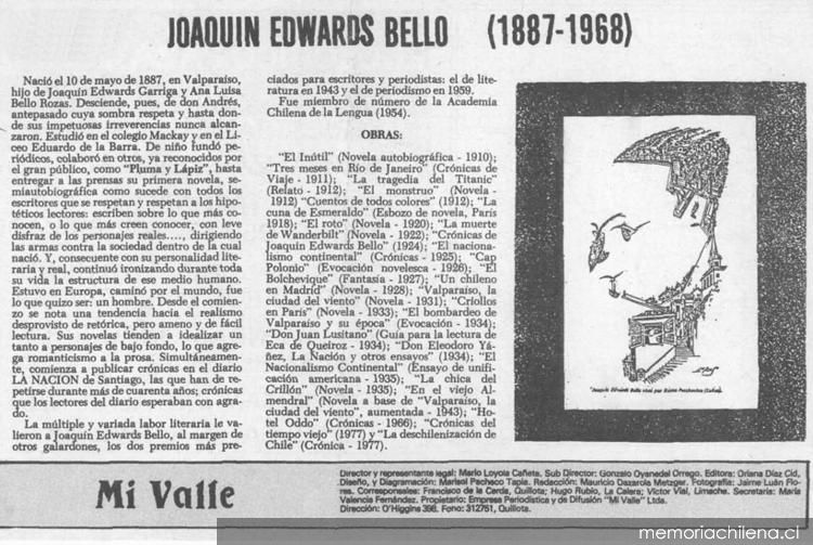 Joaquín Edwards Bello, 1887-1968