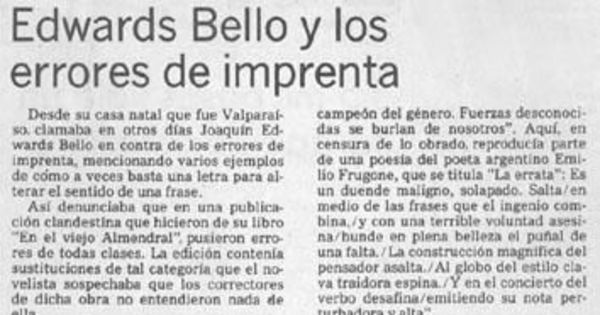 Joaquín Edwards Bello y los errores de imprenta